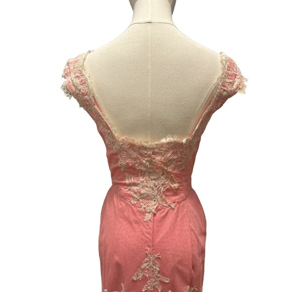 American vintage 50’s Pink Lace netting overlay shelf bust dress size X Small - Picture 7 of 16